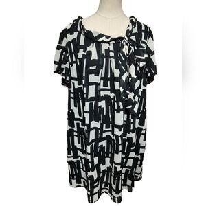 2223)RB Collection Black &White Short Sleeve Pullover Baby Doll Dress Pls Sz 22W